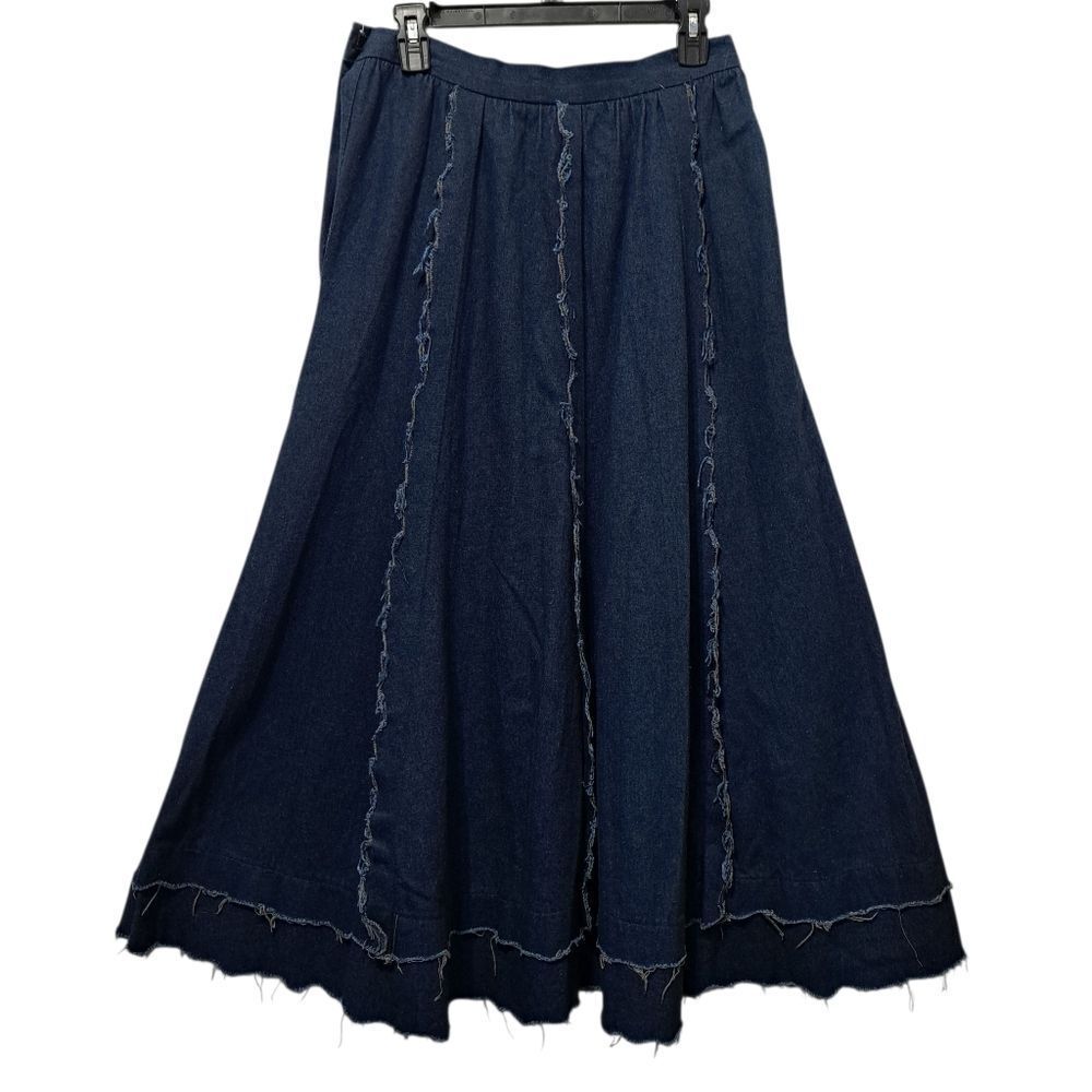 Vintage Liz E Parker Old West Praire Boho Denim Frayed Maxi Skirt Texas Sz 12